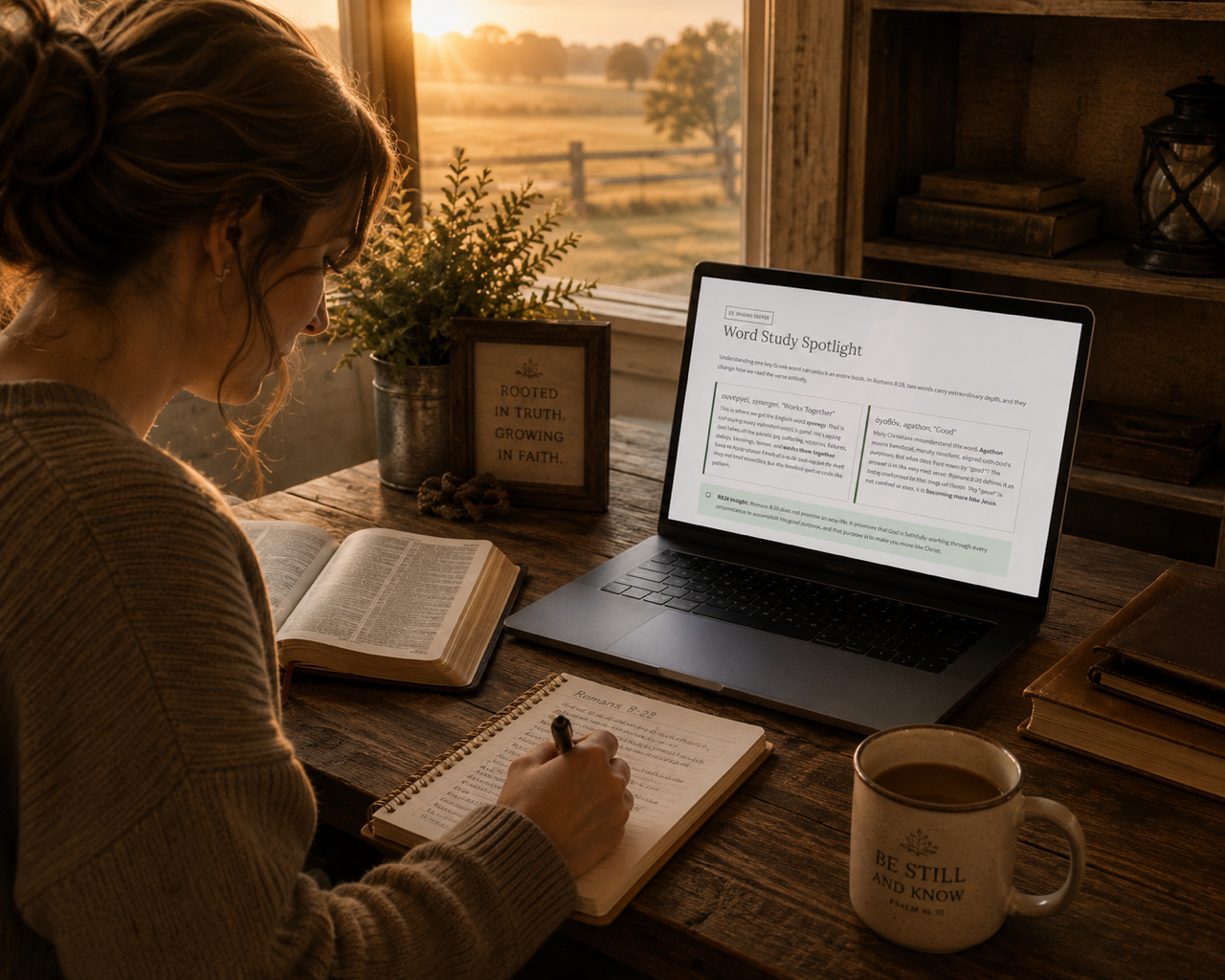 Woman studying the Bible Study Companion on her laptop